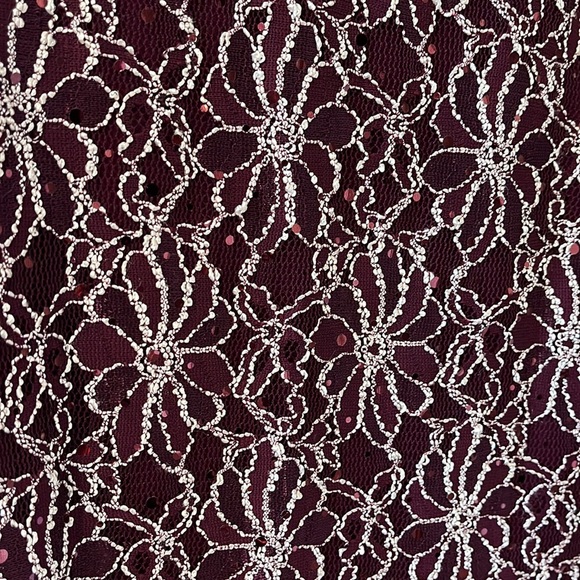 Connected Apparel Size 16 Maroon Floral Lace Sequin Cowl Neck Maxi Dress - Picture 5 of 7